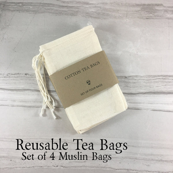 Reusable Tea Bags, 4 Pack Unbleached Muslin Bags