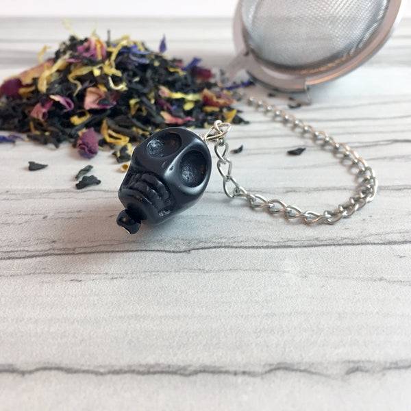 Tea Ball Infuser with Black Skull Bead