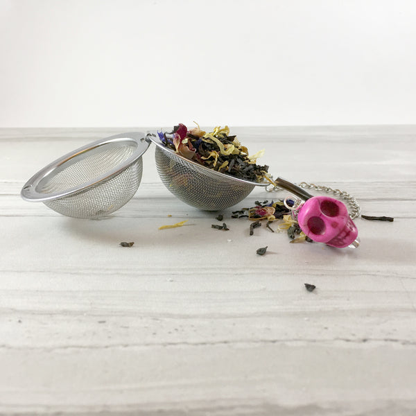 Tea Ball Infuser with a Pink Skull Bead