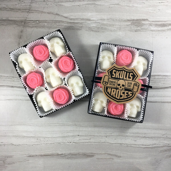 Skulls-N-Roses Sugar Cubes, Skull Shaped Sugar Cubes with Pink Roses
