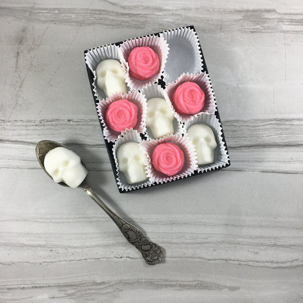Skulls-N-Roses Sugar Cubes, Skull Shaped Sugar Cubes with Pink Roses