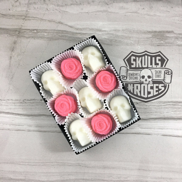 Skulls-N-Roses Sugar Cubes, Skull Shaped Sugar Cubes with Red Roses
