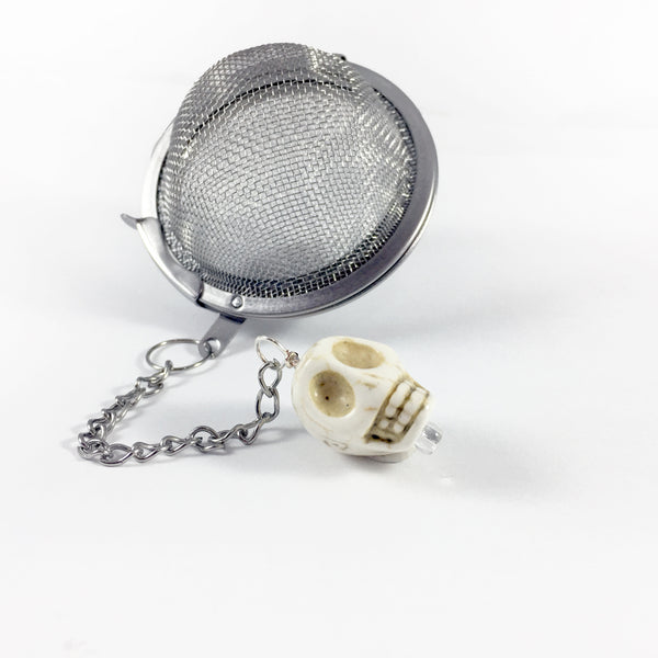 Tea Ball Infuser with White Skull Bead