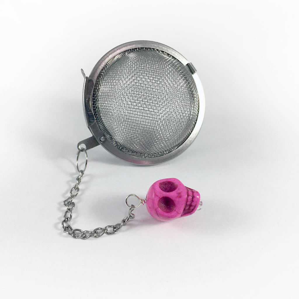 Tea Ball Infuser with a Pink Skull Bead