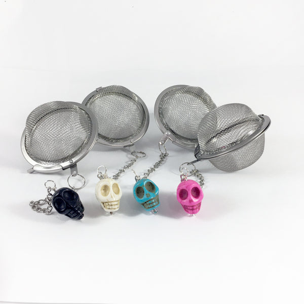 Tea Ball Infuser with White Skull Bead