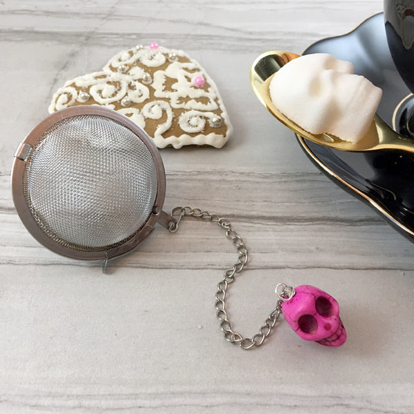 Tea Ball Infuser with a Pink Skull Bead