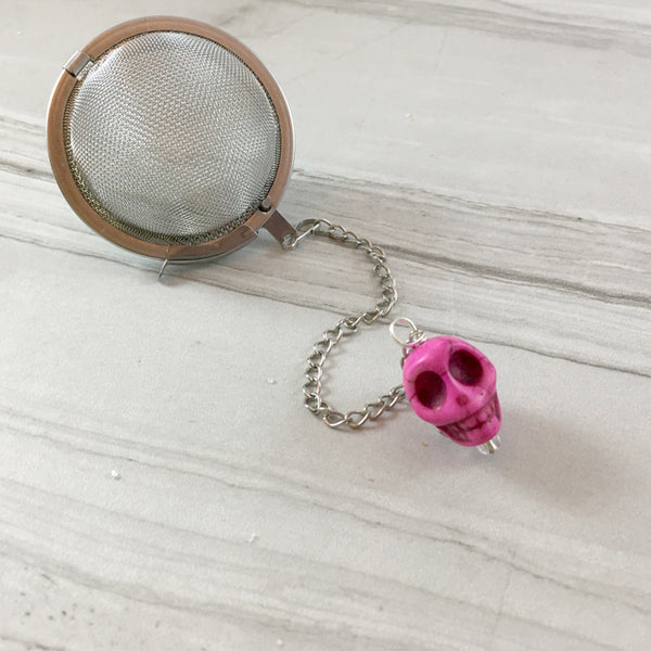 Tea Ball Infuser with a Pink Skull Bead