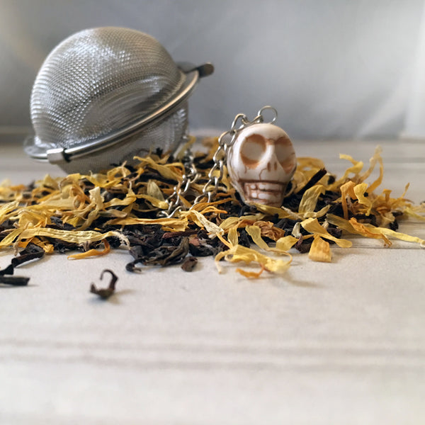 Tea Ball Infuser with White Skull Bead