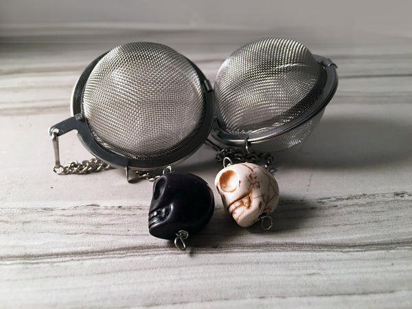 Tea Ball Infuser with White Skull Bead