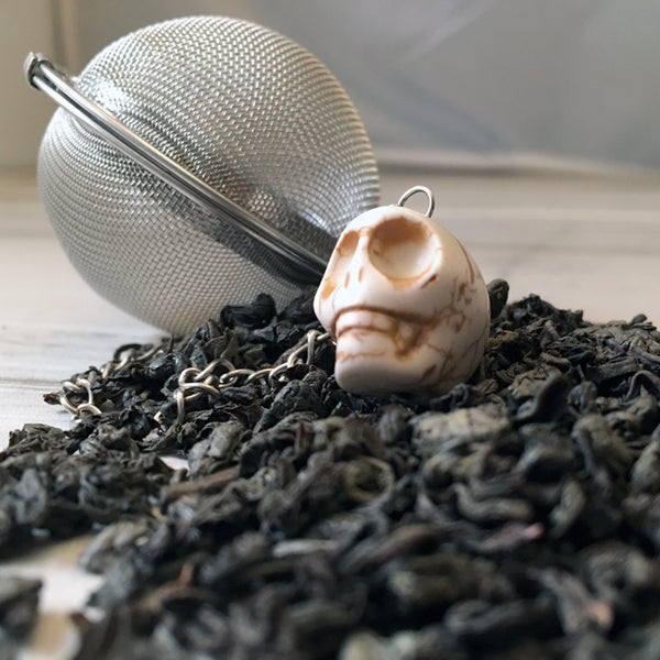 Tea Ball Infuser with White Skull Bead