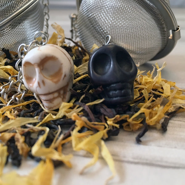 Tea Ball Infuser with White Skull Bead